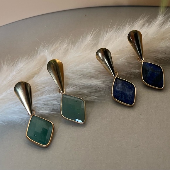 Stone Dangle Earrings-  Lapis Lazuli Trendy Earrings- Aventurine Earrings - Picture 1 of 16